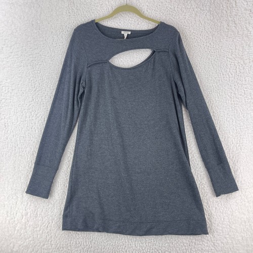 Soma graue Cutout Tunika Damen Langarm Pullover Stretch Freizeit Größe M