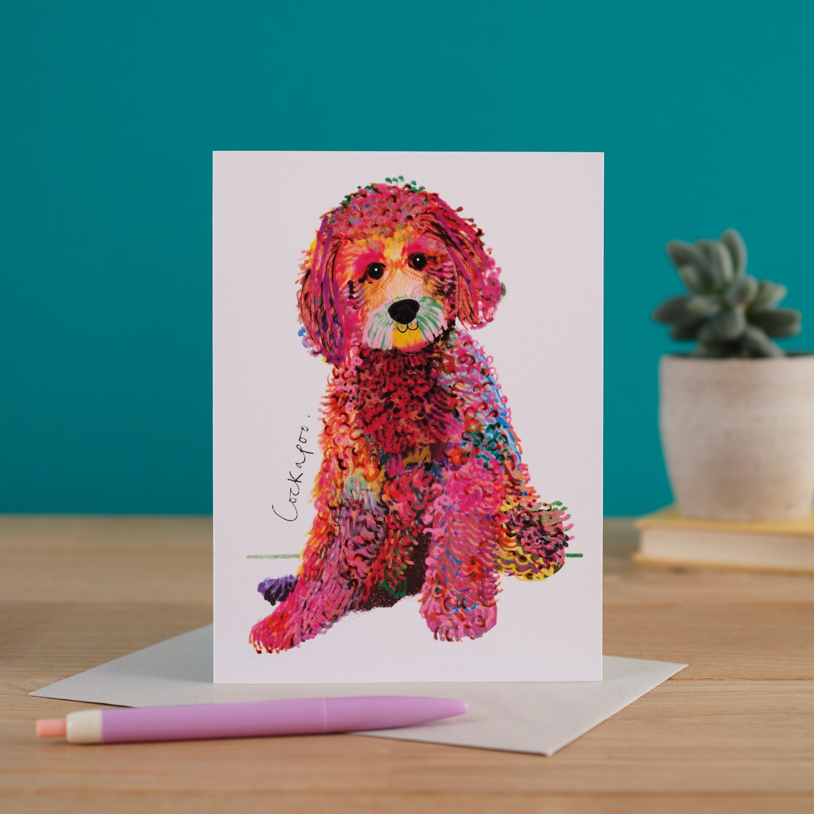 Blank Card Colourful Cockapoo - Mixed Media Dog Breed Artwork