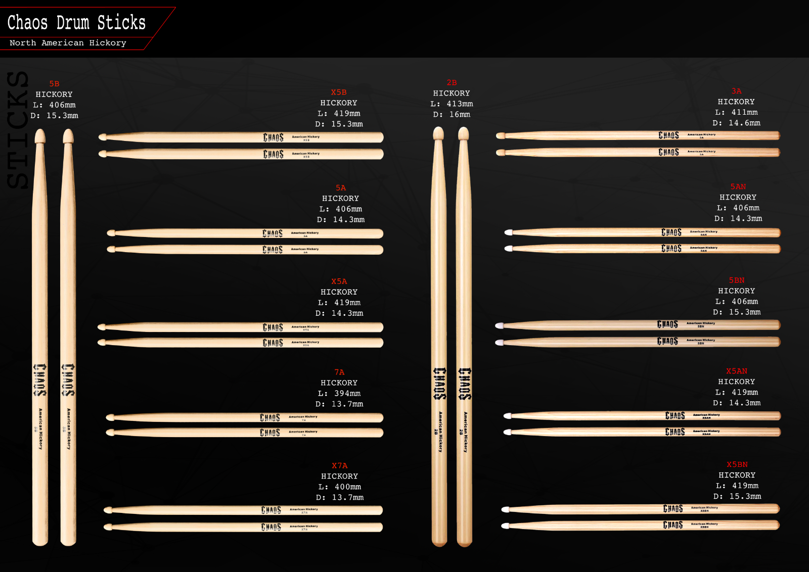 DRUM STICKS CHAOS x5b XTREME AMERICAN HICKORY DRUMSTICKS eBay