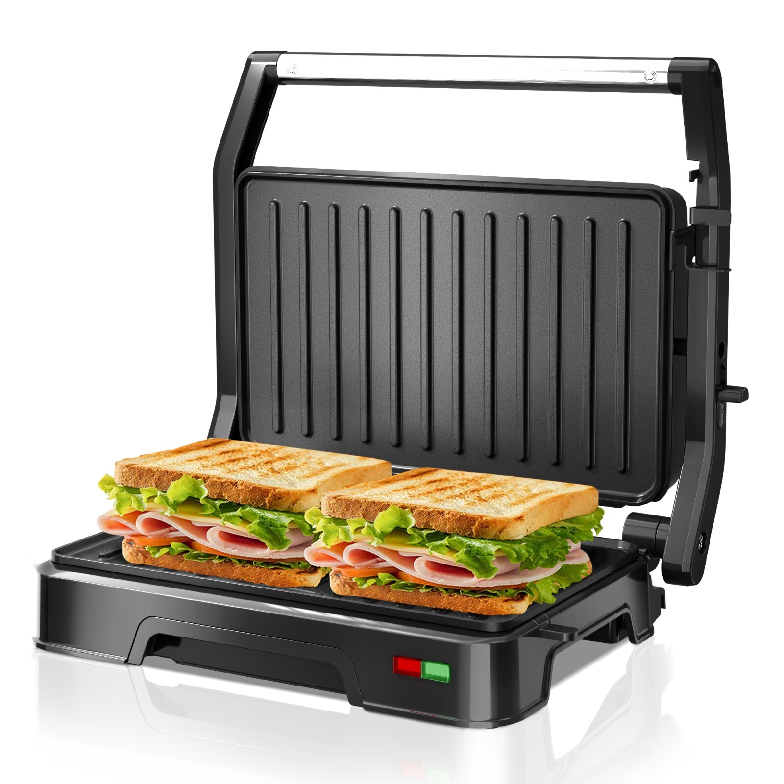 1200W 4-Slice Panini Press Grill, Nonstick Plate, 180° Open, Stainless Steel