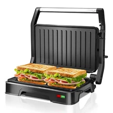 850W 4-Slice Panini Press Grill, Nonstick Plate, 180° Open, Stainless Steel