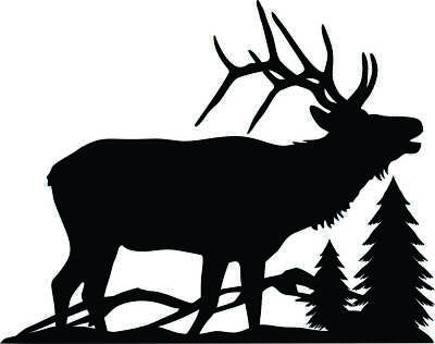 Elk Scene Silhouette Wildlife Decal #3  13'' x 10.50''  LARGE WHITE