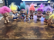Lot Of 8 Vintage Troll Dolls - Various Size Figures W/ Colorful Hair  Outfits