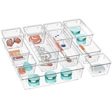 12 Pack Clear Drawer Organizer Set, Acrylic Drawer Storage Trays, Storage Bin...