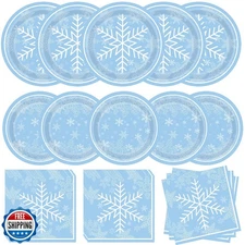 WIQEDOHA Winter Snowflake Birthday Party Supplies 96 PCS Christma