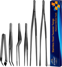 6 Pcs Cooking Tweezer Tongs, 12'' and 6.3" Stainless Steel Kitchen Tweezer Set,