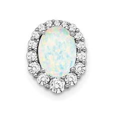 14k White Gold 1/3 Ct Lab Grown Diamond and Lab Created Opal Chain Slide Pendant