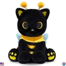 Kawaii 8-Inch Black Cat Plush Toy in Honeybee Costume - Soft Stuffed Animal Gift