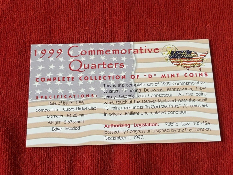 1999 50 States Commemorative Quarters - Denver -Philadelphia-Gold-Platinum Set - Image 3 of 4