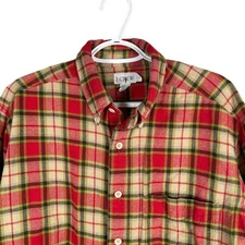 Vintage J Crew Oarsman Flannel Button Down Shirt Mens M Red Plaid Cotton Pocket