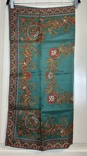 Vintage R Hand Rolled green gold paisley Scarf scarf 30.5" x 31" acetate twill