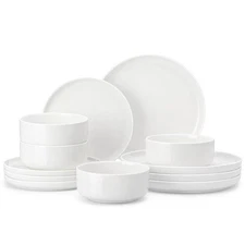 Plates and Bowls Sets, 12 Pieces Porcelain Dinnerware Sets Dishware Sets Chip...
