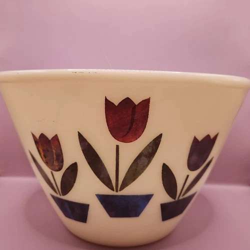 Vintage Set Of 2 Fire King Tulip Nesting Mixing Bowl, 7.5", 6.5"