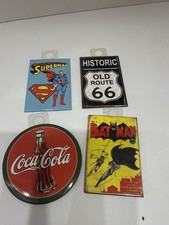 Vintage Magnet Lot Superman Batman Coca Cola Route 66 Retro Collectible Set 4pcs