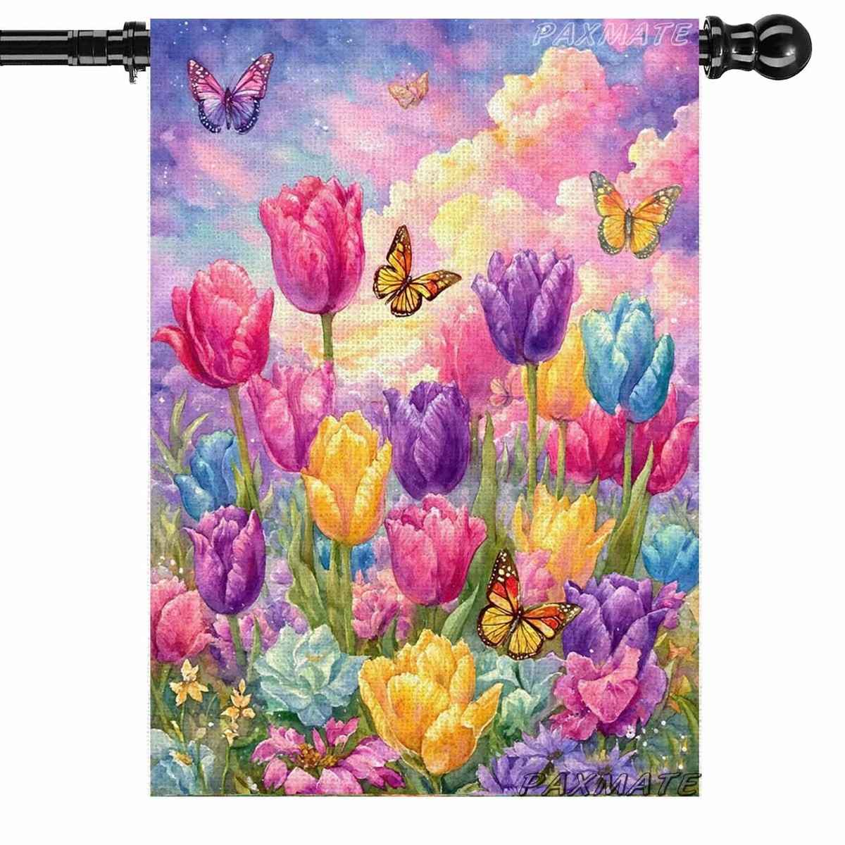 Spring Summer Tulip House Flag 28x40 Inch Double Sided Outside