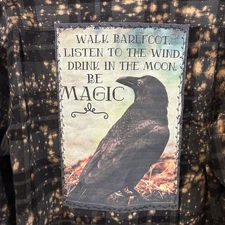 Angry Minnow Vintage Flannel Shirt Mens XL Black Bleached Raven Magic Graphic