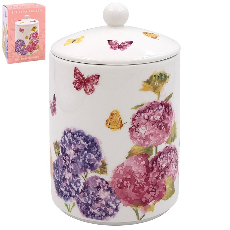 Ceramic Canister Storage Jar Creamer Sugar Butterfly Blossom Floral Pink Design