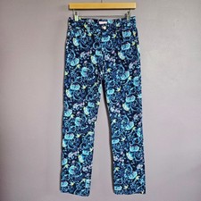 Size 2 Lilly Pulitzer Blue Floral Print Mid Rise Main Line Fit Corduroy Pants