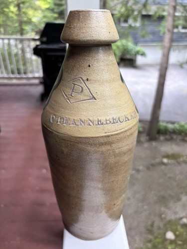 Antique P. Pfannebecker Paterson NJ Stoneware Beer Bottle Cobalt Blue “B” 1800s