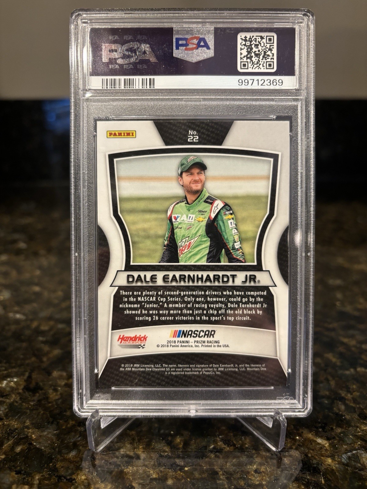 2018 Dale Earnhardt Jr Panini Prizm Signed Auto Card #22 PSA DNA view 2