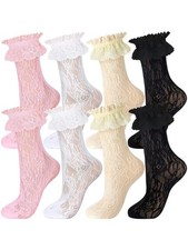 Geyoga Women's Lace Ruffle Frilly Ankle Socks 4 Pairs 5-9