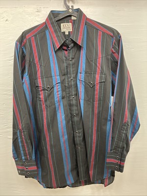 New Men s ELY Cattleman Multicolor Stripe Long Sleeve Pearl Snap Large 16.5 Q-59