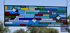 Rectangular stained glass panel  rainbow , window hanging, sidelight, transom,