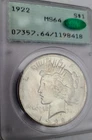 1922 $1 MS64 CAC OGH Peace Silver Dollar - PCGS Rattler - Nice Coin Gem PQ
