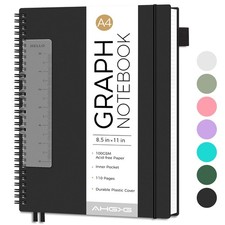 AHGXG Graph Paper Notebook - Spiral 8.5" x 11", A4 Large A4, Black