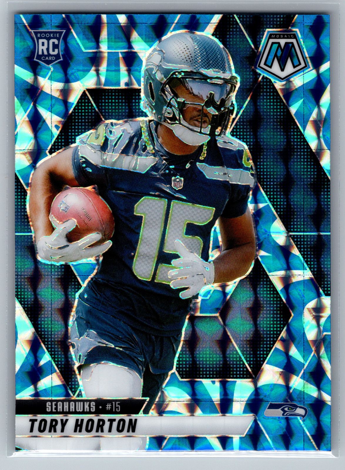 2025 Panini Mosaic Football Tory Horton Blue Reactive Prizm #396 (RC)