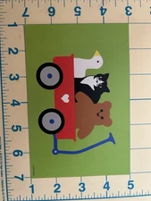 Mrs Grossman’s Postcard August 2021 Sticker Club w/  Bear Duck Cat in Red Wagon