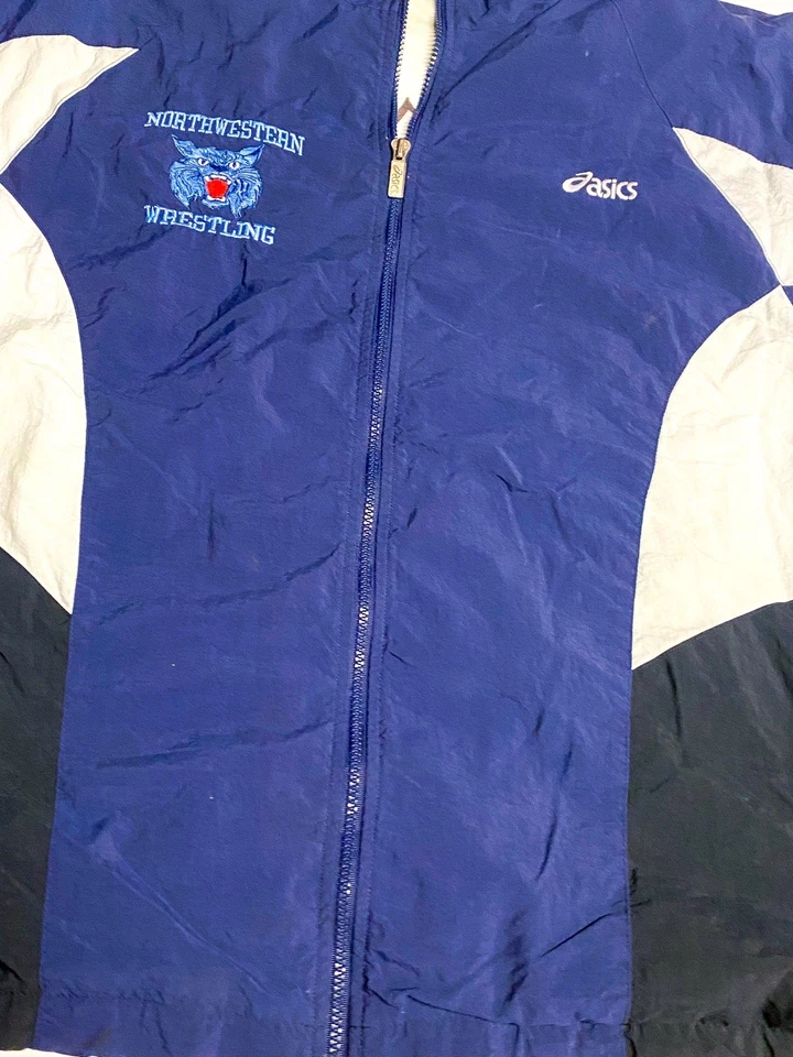 Vintage ASICS y2k Windbreaker Jacket XL Two Toned Northwestern High Maryland - Image 3 of 4