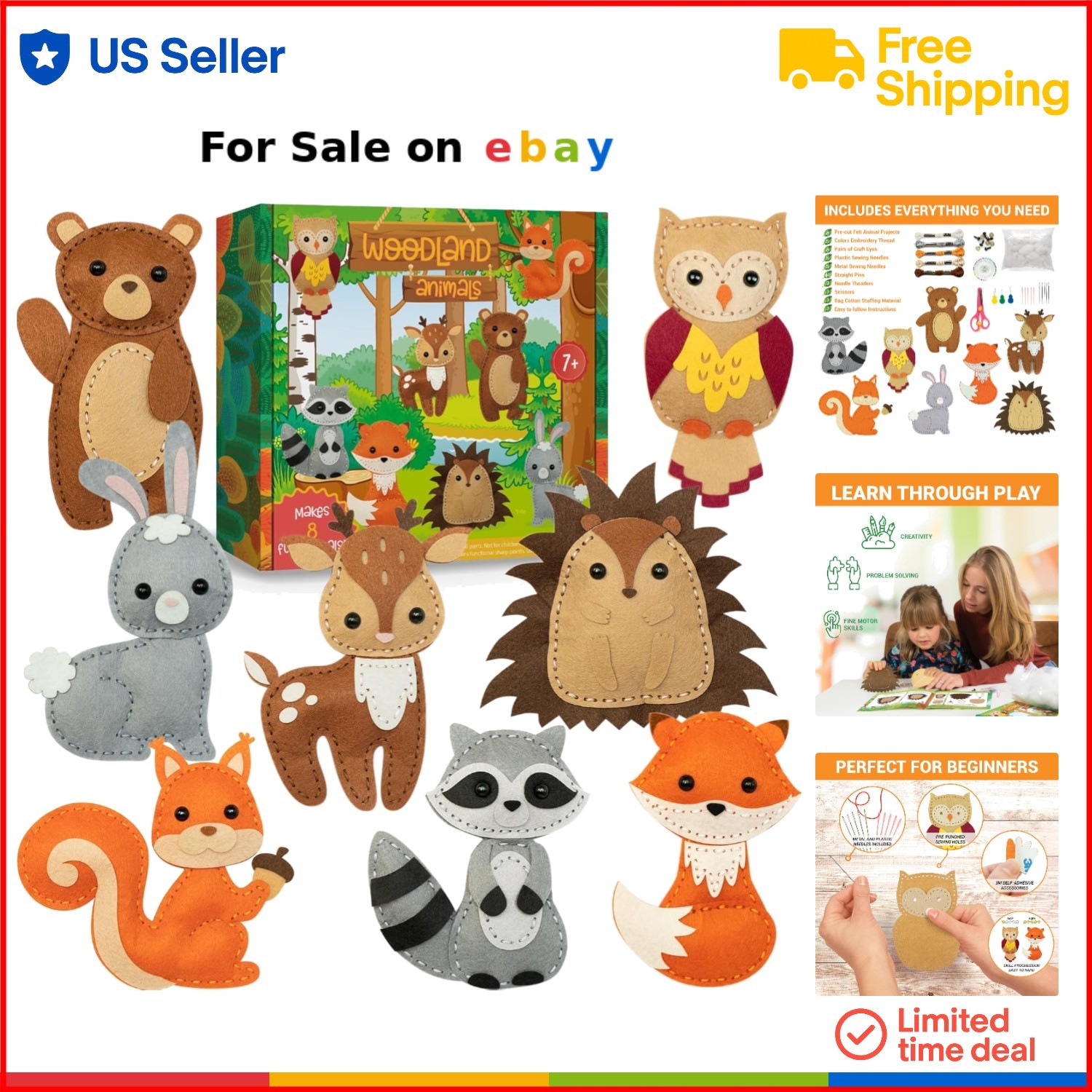 Kids Sewing Kit Felt Animal Craft Set 165 Pieces Educational Beginner Kids