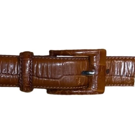 Cinturón Ralph Lauren Italiano Cuero Cocodrilo Repujado Marrón Miel Para Mujer Talla 2XL Foto 3 de 4