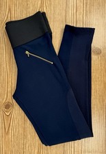 Zara Basic Women's Compression Leggings Navy Gold Zipper Accents Workwear Sz S