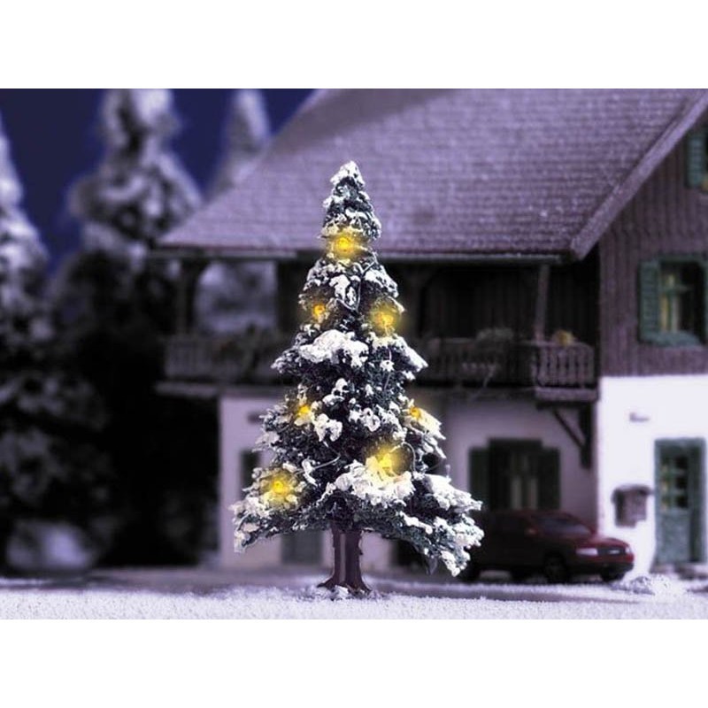 Sapin de Noël éclairé Busch 5410 micro LED décor hivernal train électrique échelle N TT