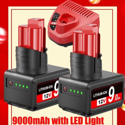 8.0AH 9.0Ah Battery/Charger For Milwaukee For M12 48-11-2460 For  48-11-2401 LED