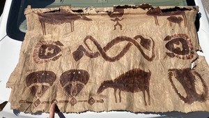 1970’s Tapa Cloth Wall Hanging Pacific Islands Bark Ink Print Bad Condition READ