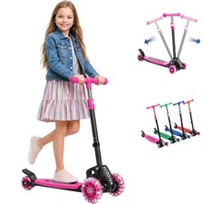 Kids Kick Scooter 3-12 Years, Lean-to-Steer 3-Wheel, Adjustable Handlebar, Light