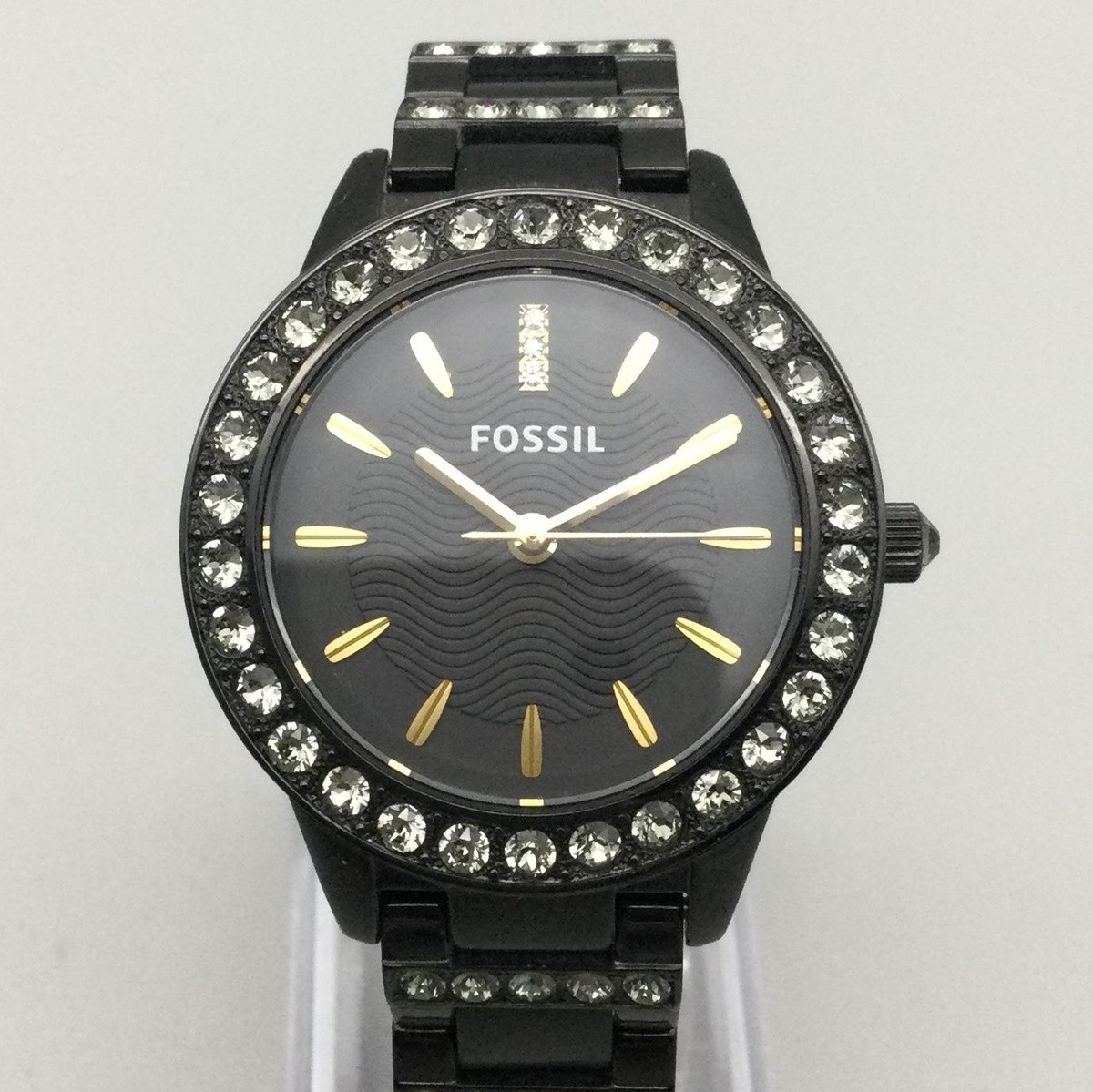 FOSSIL Women’s ES3649 Jesse Crystal Accented Black Stainless Steel Watch Fossil Jessie Womens Watch 34mm Black Dial Crystal Bezel  main image 2