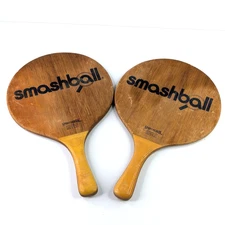 Vintage Smashball Play Set 2 Wooden Paddles Ball Sport Design Sticker