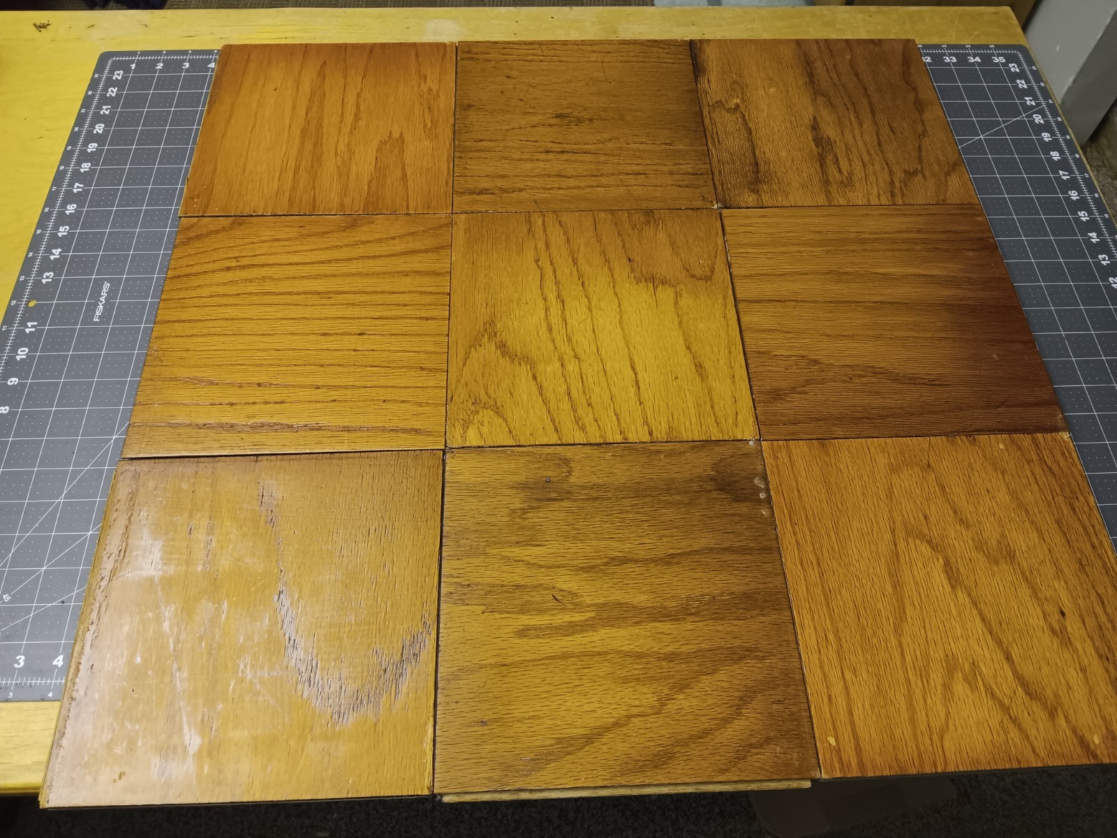 9 USED Vtg. BRUCE Oak  9x9 Parquet Floor Tiles REFINISHED flooring MCM