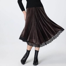 Women's High-Rise Velvet Lace Trim Asymmetrical A-Line Skirt - A New Day