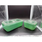 Vintage McKee Jadeite Green Glass Refrigerator Dish Set with Clear Lids 2pc