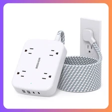 10ft Surge Protector Power Strip Flat Plug 4 Outlets 2 USB-C 4 USB 900J