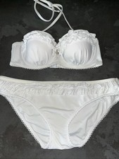 Ladies Plain White Frill Floozie Frost French Bikini Size 12 Bottoms 32C Top