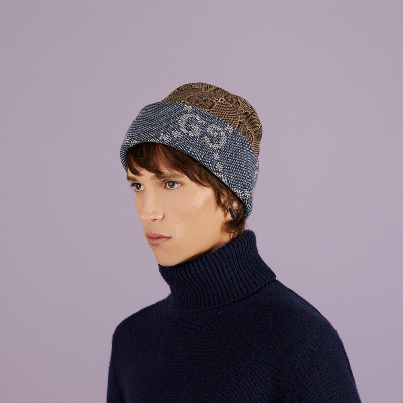 💯percentAuthentic!BrandNew!Gucci Double Layer Reversible Wool Beanie Navy/Brown sizeM image 6
