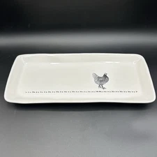 Pier 1 White Serving Tray Platter Embossed CHICKEN Footprints 12.75” Easter