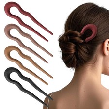 French Hair Pin Wavy Twist U Shaped Buns Cellulose Acetate Updo Fork 4 PCS