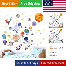 Wall Stickers for Kids: Peel and Stick Astronaut Planets Rocket Wall Decals -...